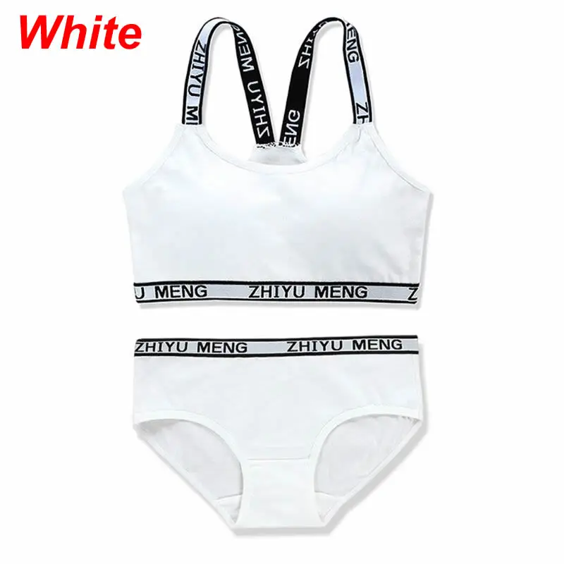 White KLV нижнее белье для девочек-подростков мягкие хлопковые дышащие бюстгальтеры в комплекте с буквенным принтом для молодых девушек, Спортивная для йоги и бега, свободный размер - Цвет: White