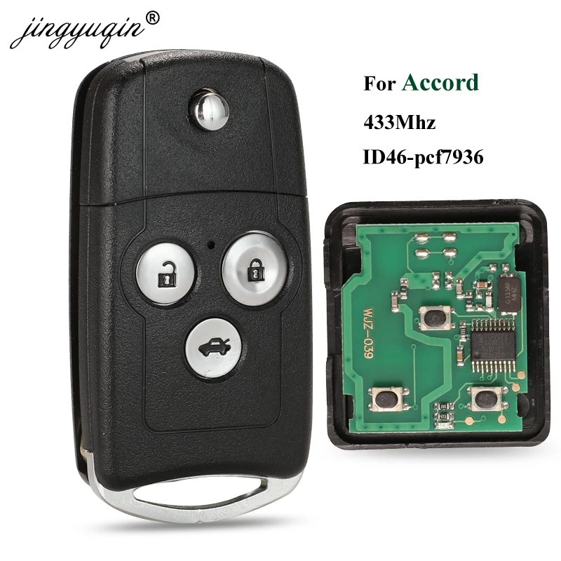 JINGYUQIN 3 BUTTONS FLIP REMOTE KEY FOB FOR HONDA ACCORD 2008-2012 OLD CIVIC 433MHZ WITH ID46 PCF7936 CHIP FOLDING KEY CONTROL