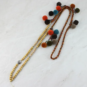 

New Design Wood Beads POMPOM key chain Lanyard For Girls Phone Necklace Strap Lanyard for Keys