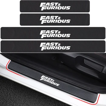 

4PCS Car-Styling The Fast and the Furious Car Carbon Fiber Door Sill Protector Sticker Racing Decal for Volkswagen bmw Audi Ford