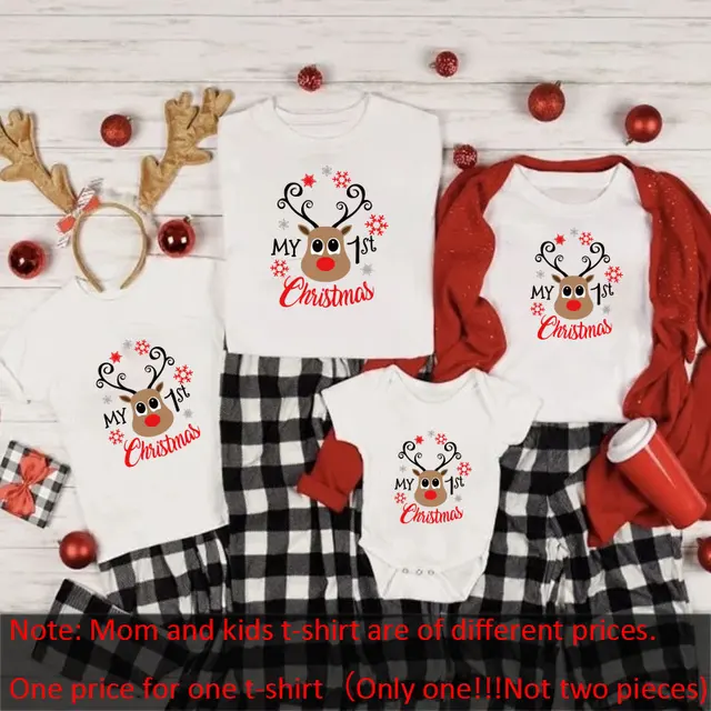 Merry Christmas Family Shirts Family Christmas T-Shirts Mommy and Me T-Shirt Family Matching Christmas printing Clothes Deer head2 White
