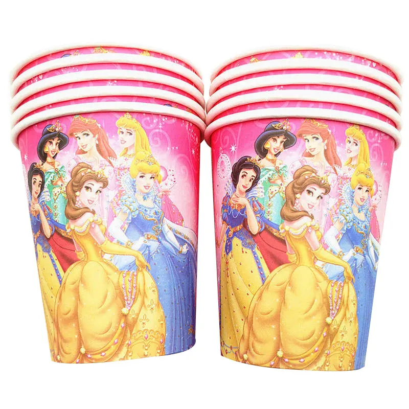 Cups-10Pcs Шесть принцесс тема Белоснежка День рождения украшение Золушка тема скатерть чашки тарелки вечерние принадлежности для душа ребенка - Цвет: Cups-10Pcs