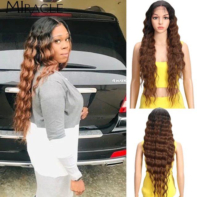 Synthetic Lace Wigs Blonde Wig Deep Wave Cosplay Lolita Wig 30Inch Ombre Blonde Wigs For Women High Temperature Fiber Miracle TT1B-30