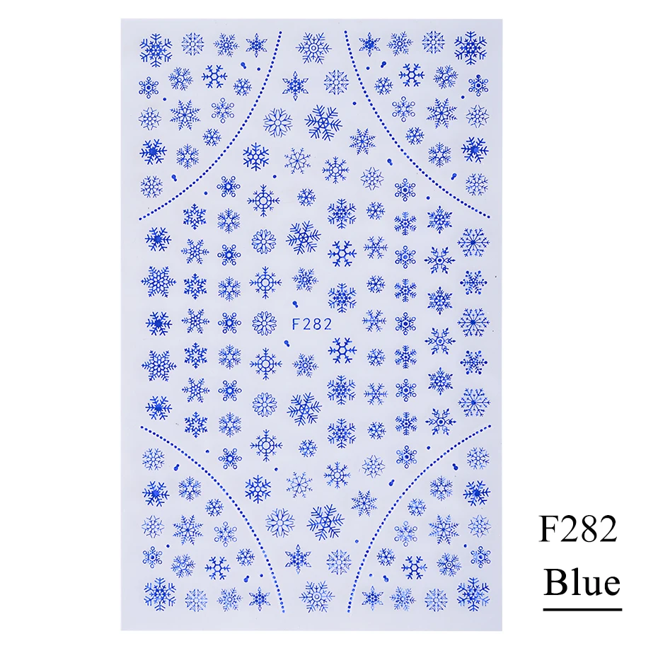 F282 Blue 1 шт 3D Белый Золотой Рождественский слайдер для ногтей наклейки снежинки Новогодняя клейкая пленка для маникюра красота декор CHF281-284 - Цвет: F282 Blue