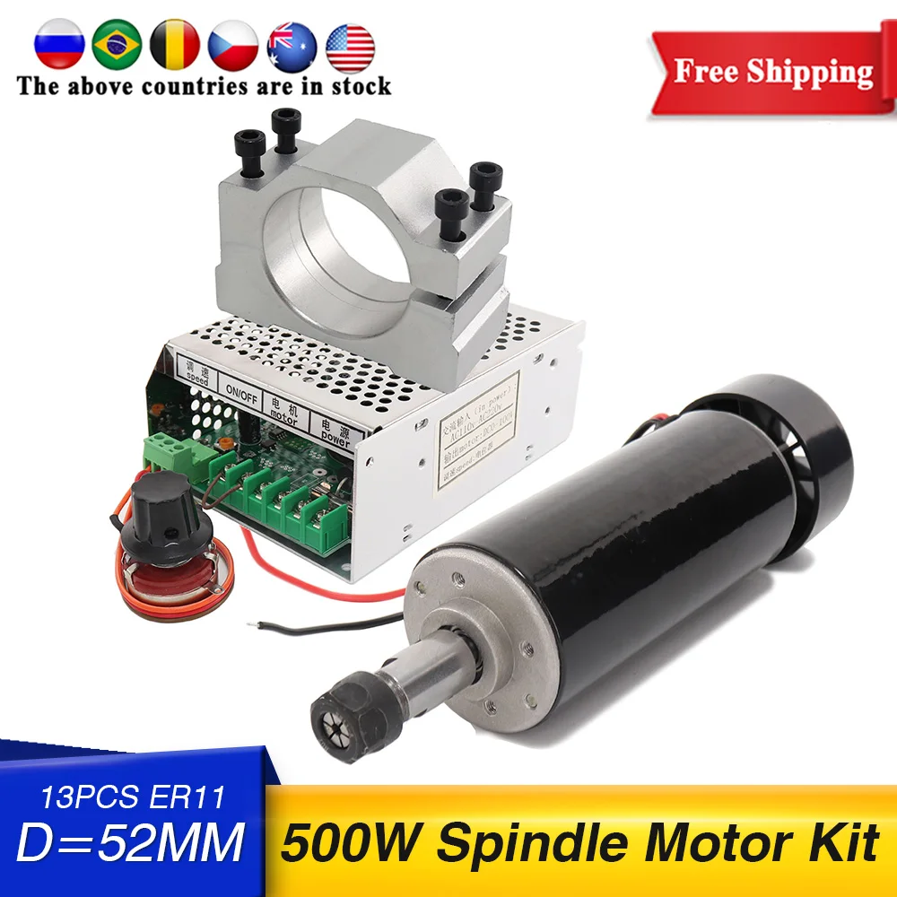 Air cooled dc motor 110v CNC spindle motor kit ER11 chuck 500W spindle