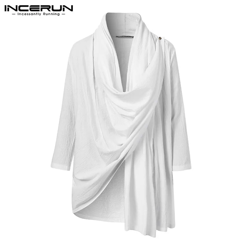 White INCERUN, Винтажный Мужской плащ, хлопковое пальто, однотонный, длинный рукав, Повседневный Кардиган, Тренч, Ретро стиль, уличная одежда,, мужское кимоно, верхняя одежда, S-3XL - Цвет: White