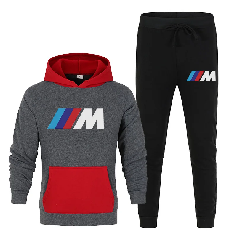

2020 Autumn And Winter New Contrast Stitching Sportswear Suit Track And Field Fitness Leisure Two-Piece Men's Hoodie Sweater
