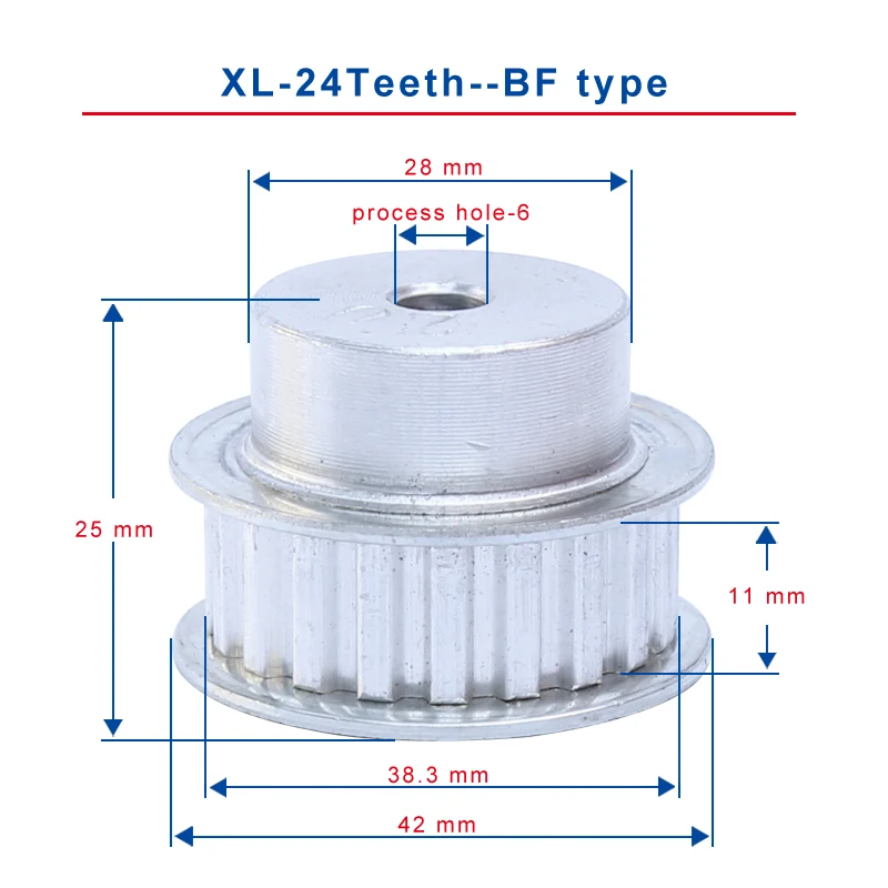 

1 pc XL 24T Timing Pulley Process Hole 6 mm Teeth Pitch 5.08 mm Aluminum Pulley Wheel Slot Width 11 mm For 10 mm XL Timing Belt