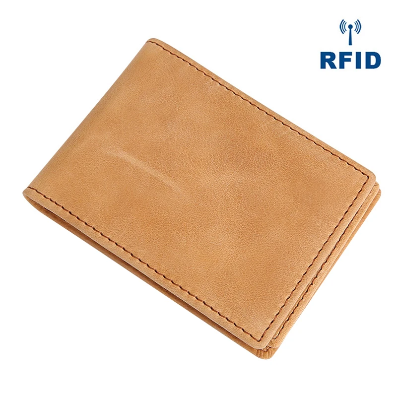 Мужской бумажник для водительских прав, многофункциональный RFID роскошный фирменный дизайн, кошелек для монет, винтажный держатель для карт, мужской короткий клатч - Цвет: Light Brown