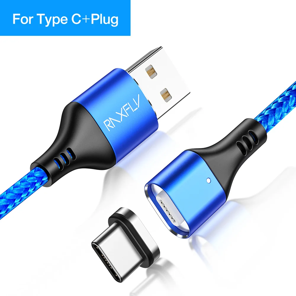 Магнитный кабель RAXFLY Micro usb type C адаптер зарядное устройство Быстрая зарядка для iPhone samsung Зарядка магнит провод для мобильного телефона шнур - Цвет: blue for type c