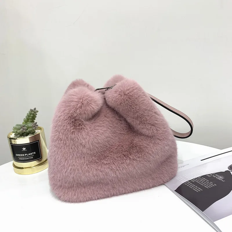 Новые модные женские сумки из искусственного меха норки мягкая плюшевая однотонная Дамская плечевая сумка-мешок женский вечерний клатч кошелек сумка-мессенджер - Цвет: Pink