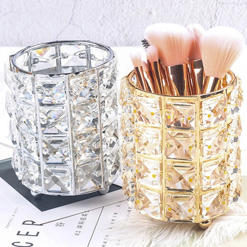

Gold Crystal Makeup Brush Storage Tube Cosmetic Storage Box Eyebrow Pencil Makeup Organier Bead Crystal Jewelry Storage Box Q1