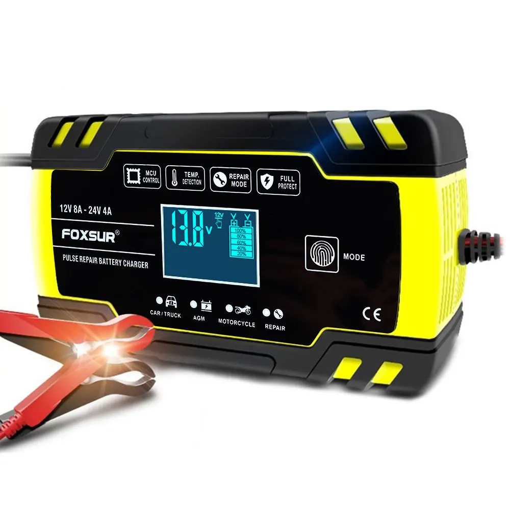

Vehemo 12V/24V Motorcycle Repair Charger Car Battery Repair Charger AGM GEL Pulse Repair Charger for Humid Lead Acid