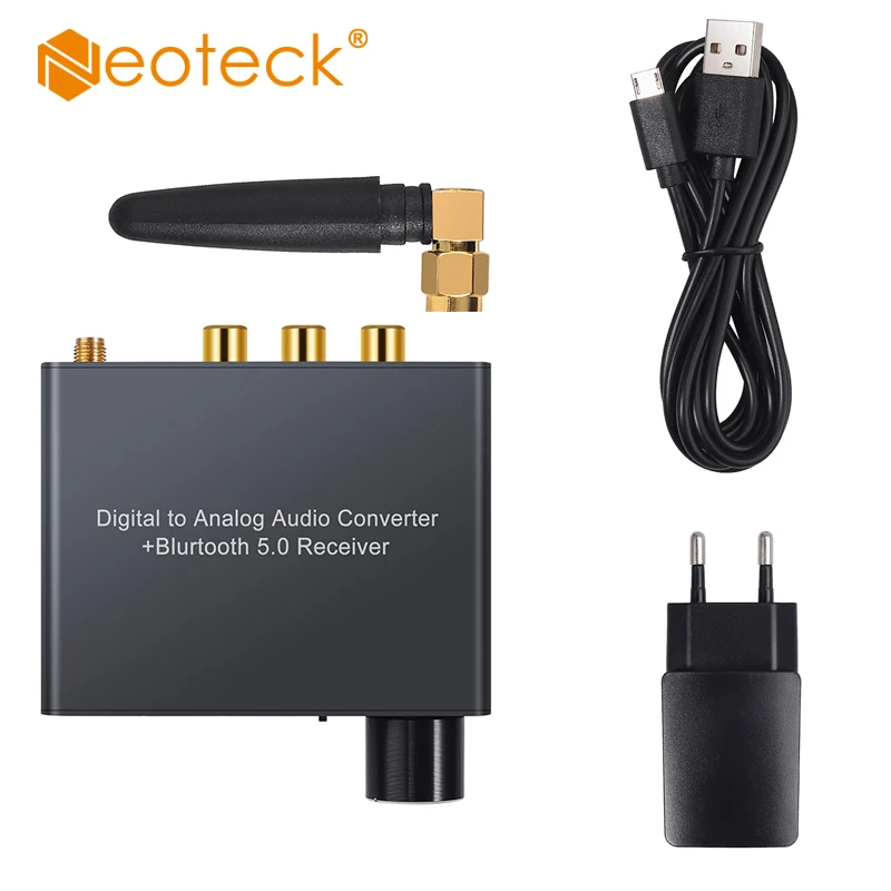Neoteck Bluetooth DAC Digital to Analog Audio Converter with Headphone Amplifier Volume Control Gain Switch Support APTX For DVD