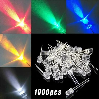 

1000pcs LED Diodes 5mm Red/Green/Blue/Yellow/White Water Clear Kit Flashlight