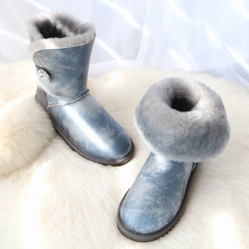 Antique Gray G и zacoбыл зимние ботинки в австралийском стиле Для женщин зимние ботинки на натуральной овчине Натуральная шерсть, высота до середины голени, сапоги с пуговицами; Теплая обувь на плоской подошве - Цвет: Antique Gray