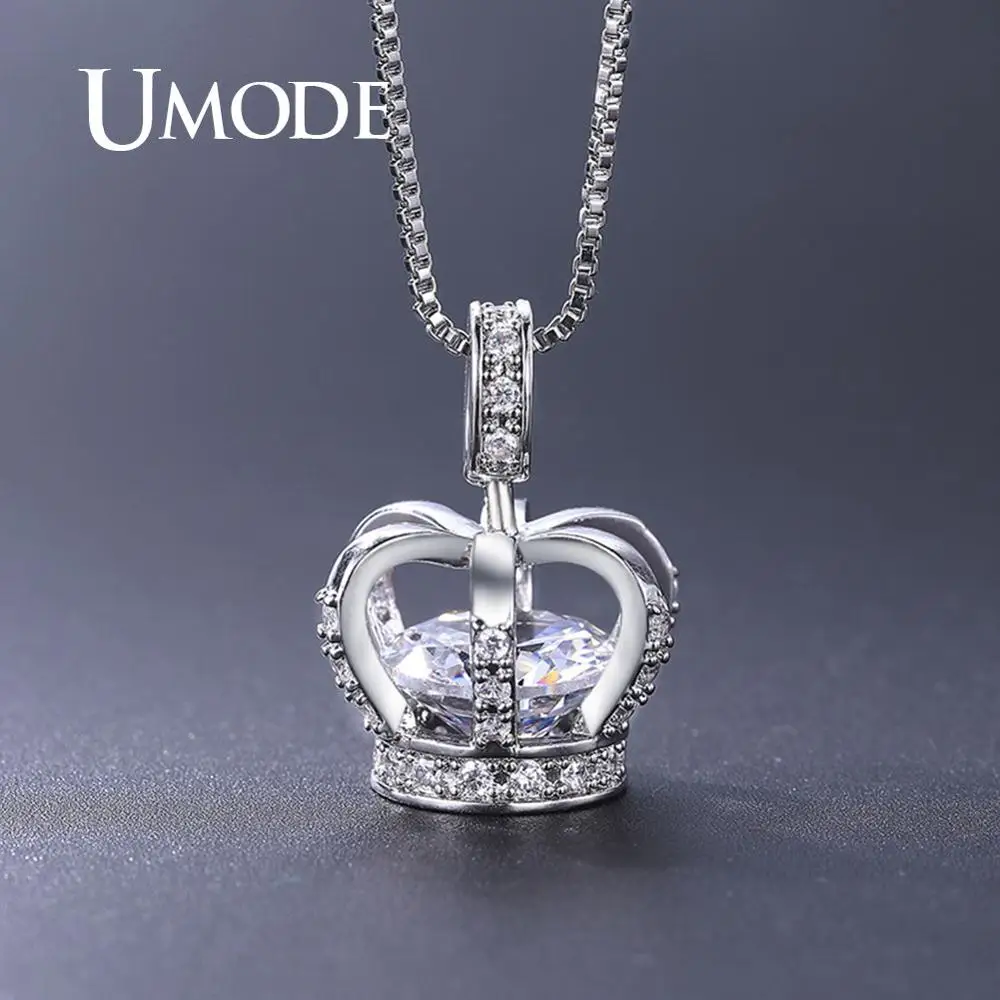 Женские свадебные ожерелья с короной UMODE длинные цепочки кулоном из кубического