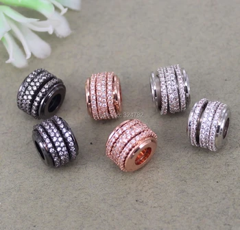 

5pcs Metal Copper Big Hole Round shape Micro Pave CZ Spacer Loose Beads,Cubic Zirconia Connector beads For Jewelry