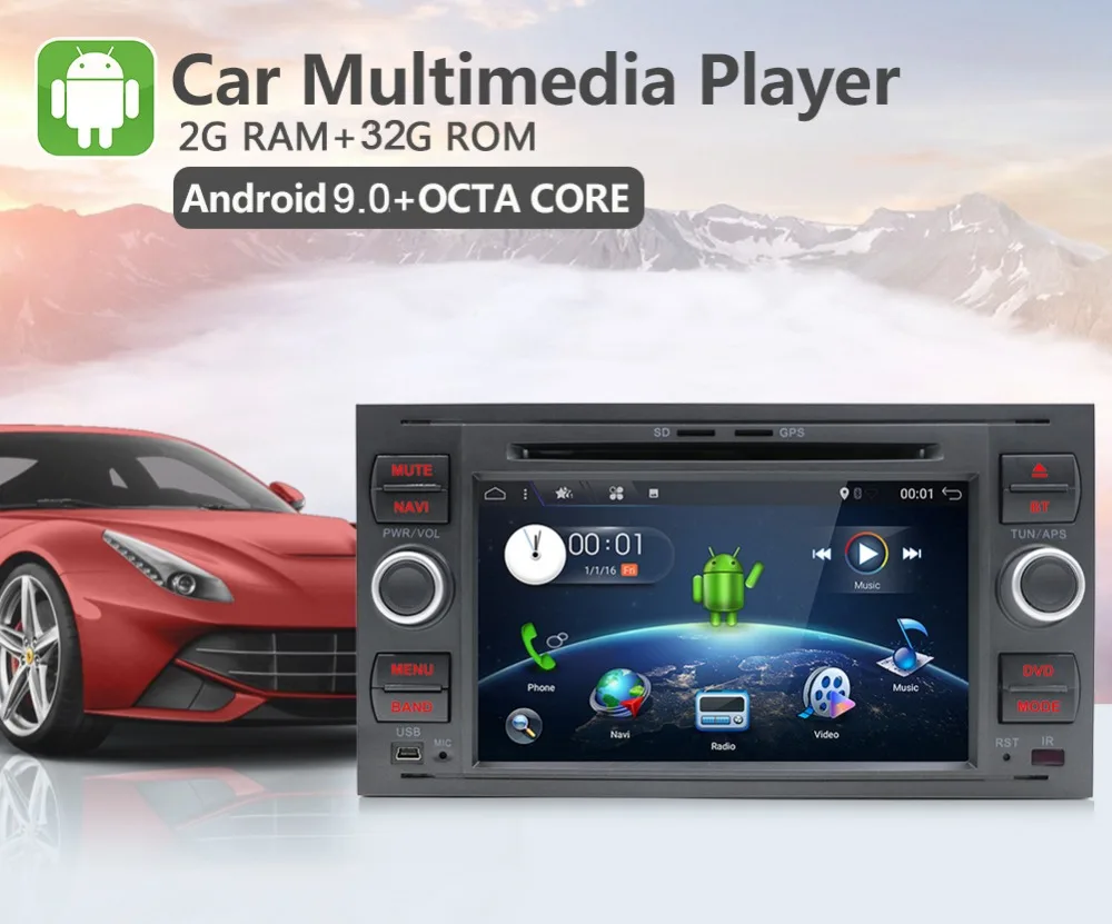 Perfect Android 9.0 Octa core Two Din 7 Inch Car DVD Player For Ford/Mondeo/Focus/Transit/C-MAX/S-MAX/Fiesta RAM 2G GPS Navigation Radio 2