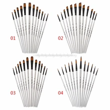 12 шт. набор кистей для рисования для художника нейлоновая щетина Акварельная акриловая масляная краска наклонная Плоская Круглая заостренная ручка кончик деревянная ручка искусство