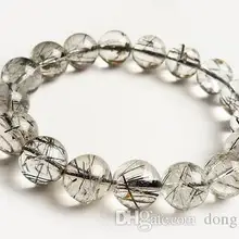 Натуральный черный кристалл кварца rutilated бусины браслет 13 мм