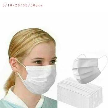 

30/50 PCS Disposable Masks White 3 Layers Anti-Dust Dustproof Earloop Face Mouth Masks Facial Protective Cover Mask