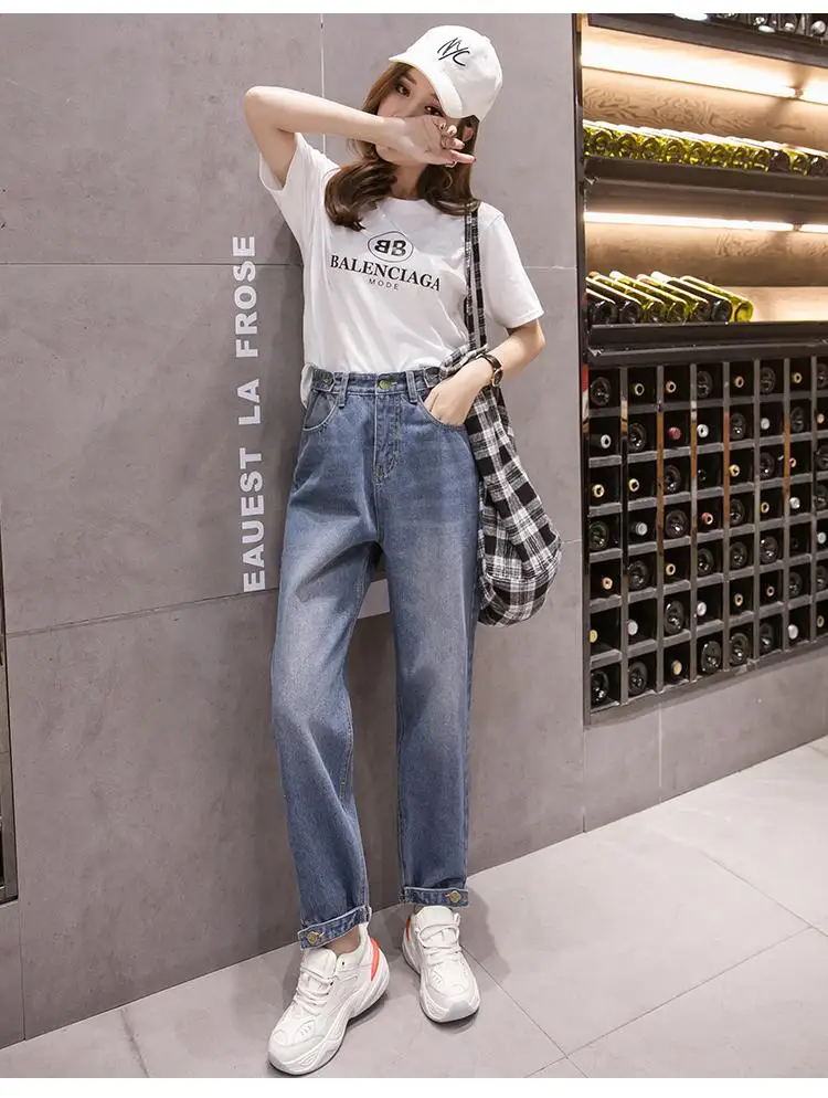 Плюс размеры для женщин в винтажном стиле; Узкие женские брюки с высокой талией джинсы Mujer femme feminino брюки Гарун джинсовые брюки женские K0296