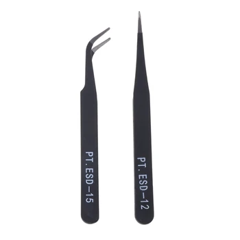

2pcs Stainless Steel Nail Tools Eyelash Extension Tweezers Nippers Pointed Clip