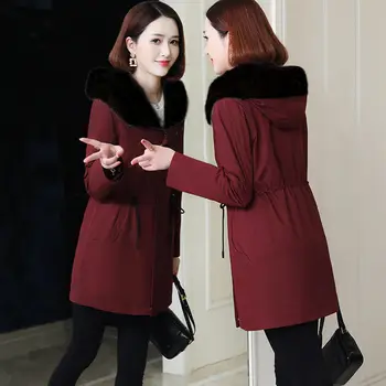 

Women 202 Winter Fashion Jacket New Parka Long Jackets Faux Fur Lining Warm Coat Fake Fur Collar Hooded Snow Wear Outwear A107