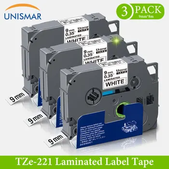 

Unismar 3PK 3/8" 9mm TZe-121 TZe 121 Black on Clear Laminated Label for Brother P-touch CUBE Label Maker PT-D210 PT-H110 PT-D600