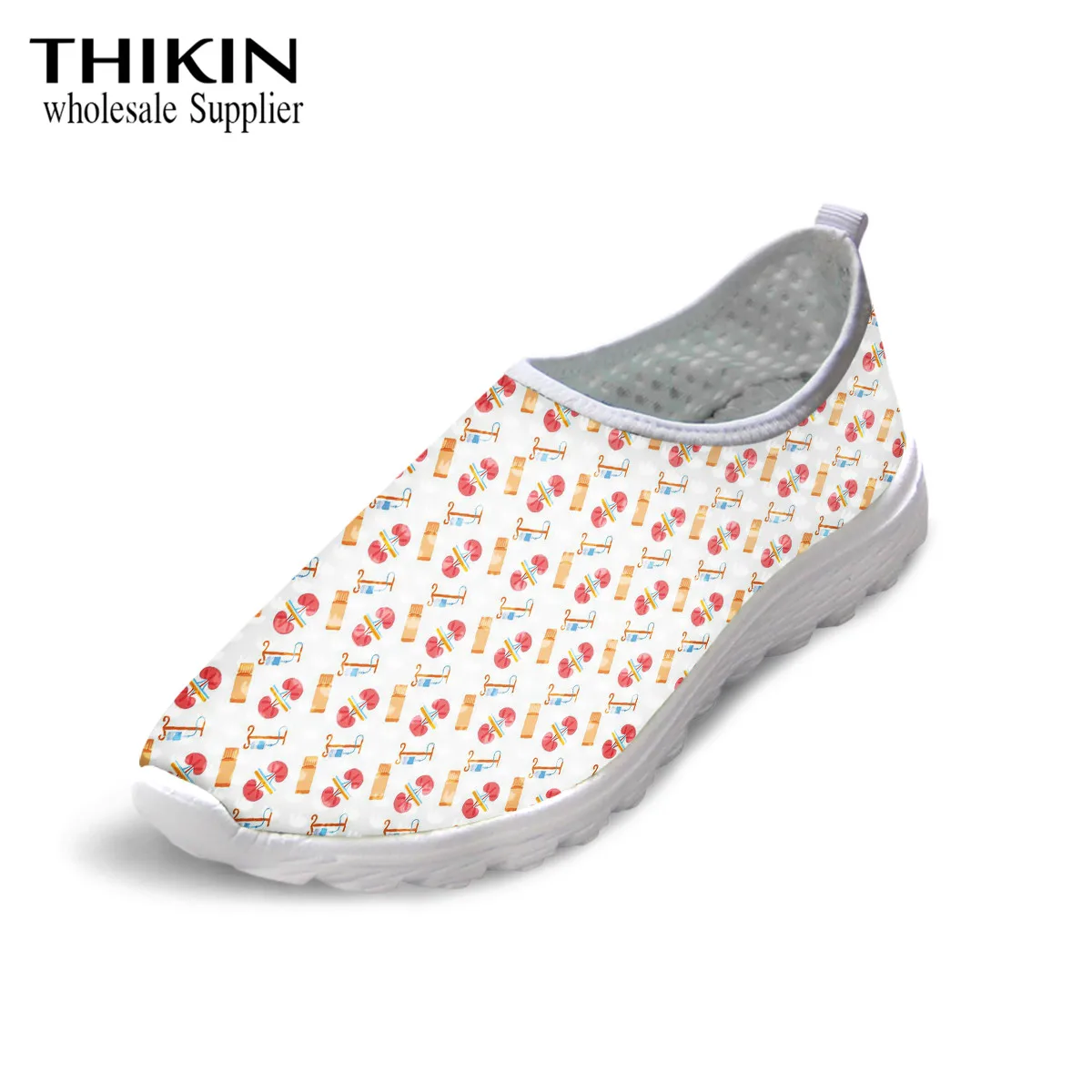 as picture THIKIN/женская летняя обувь для отдыха с рисунком медицинского оборудования; дышащая прогулочная обувь на плоской подошве; женские кроссовки-светильник - Цвет: as picture
