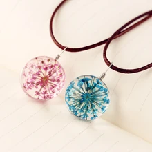 

Necklace Dandelion Glass Ball Pendant Necklace Charm Trendy Natural Dandelion Pendant Transparent Lucky Wish Glass Ball