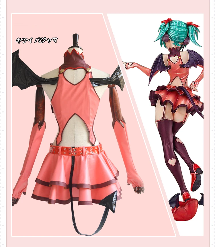 VOCALOID Хацунэ Мику Косплей Костюм сердце Охотник Маленький Дьявол Платье с крыльями полный комплект униформы Хэллоуин карнавал аниме cos