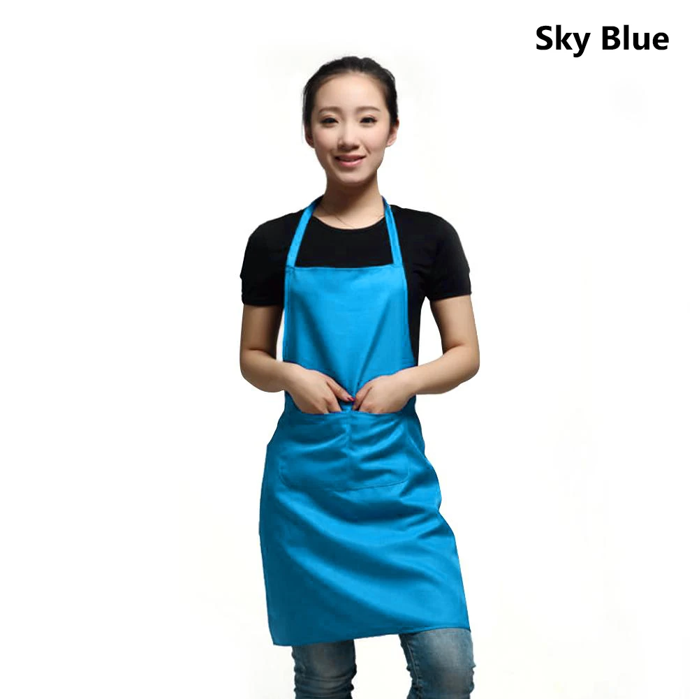 Pure color Cooking Apron For Woman Men Cooking Thicken Household Cleaning Sleeveless Apron Cotton Polyester with Double Pocket
