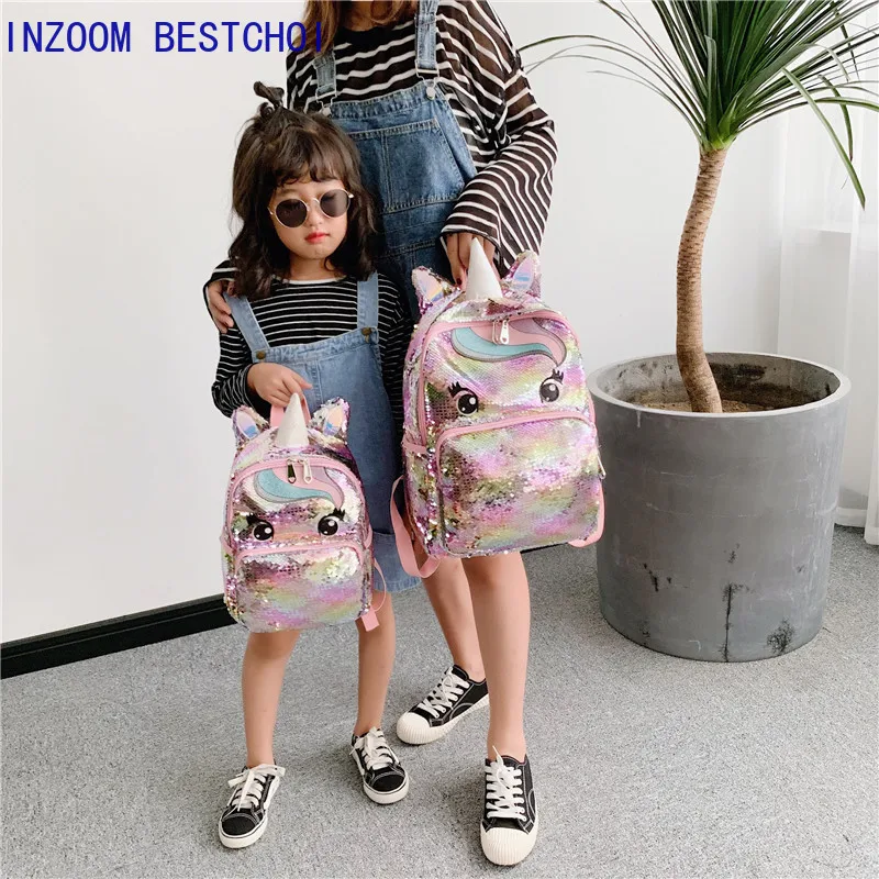 Backpack Mochila School-Bags Unicorn Sequins Teenage Large Kids Childrens for Girls