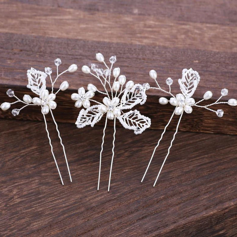 3pcs/lot Newest Flower White Pearls Women Hairpins Wedding Hair Accessories Bridal Hair Jewelry Hairpieces Clips