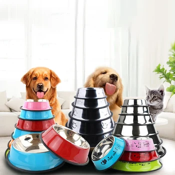 

New Pet Supplies Dog Cat Food Bowls Stainless Steel Anti-skid Dog Bowls Cat Bowl Puppy Dog Feeder Feeding Bowls Tools Supplies