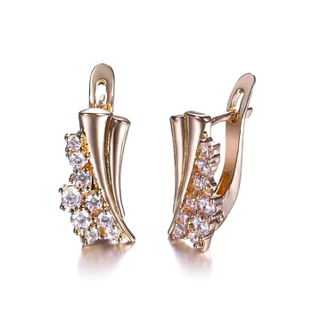 

585 Rose Gold Stud Earrings Geometry White Cubic Zircon Drop Earrings for Women Cute Daily Girl Earings Jewelry GE310