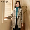 Vimly Winter Plaid Coats and Jackets Women 2022 Fashion New Lapel Pockets Belt Short Overcoat Elegant Female Blazer F2998 ► Photo 2/5