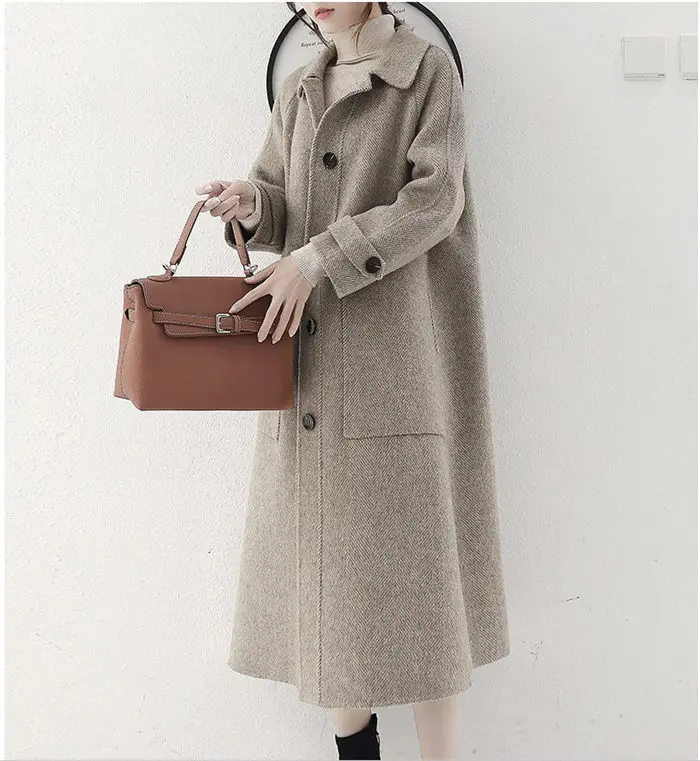 Высококлассное темпераментное Женское шерстяное пальто большого размера однобортное Свободное пальто Хепберн зимняя длинная куртка Feminino Casaco f2164