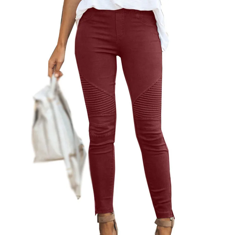 

Women's Trousers Tight Elastic Pure Color Low Waist Pleated casual Long Pants Fashion autumn ladies skinny slim pencil pants