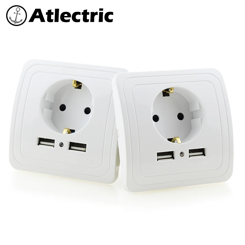 Atlectric ЕС двойной USB порт 2A зарядное устройство адаптер розетка стандарта евроcоюза розетка панель электрическое настенное зарядное устройство адаптер зарядки