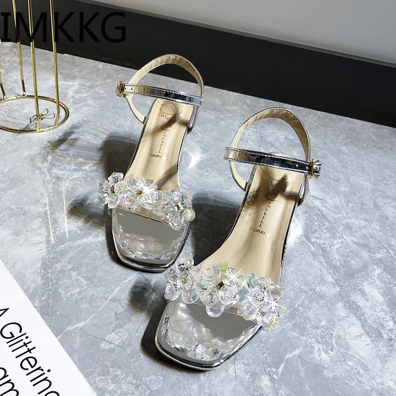 Модная обувь Женские летние прозрачные босоножки с кристаллами Вечерние туфли