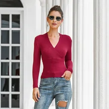 Office Lady V Neck Slim Knitted Pullover Autumn Winter Sweater Women Simple Jumper Pure Color Cotton Ladies Top Pull Femme 2020