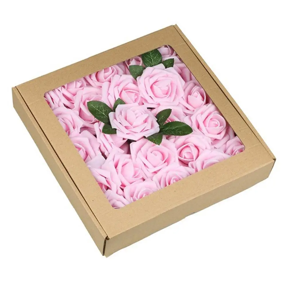 Light pink TPFOCUS 50Pcs 8CM Mini Foam Artificial Rose Flower Bouquet Multicolor Rose with Leaves for Home Party Decor Diy New Year Gifts - Цвет: Light pink