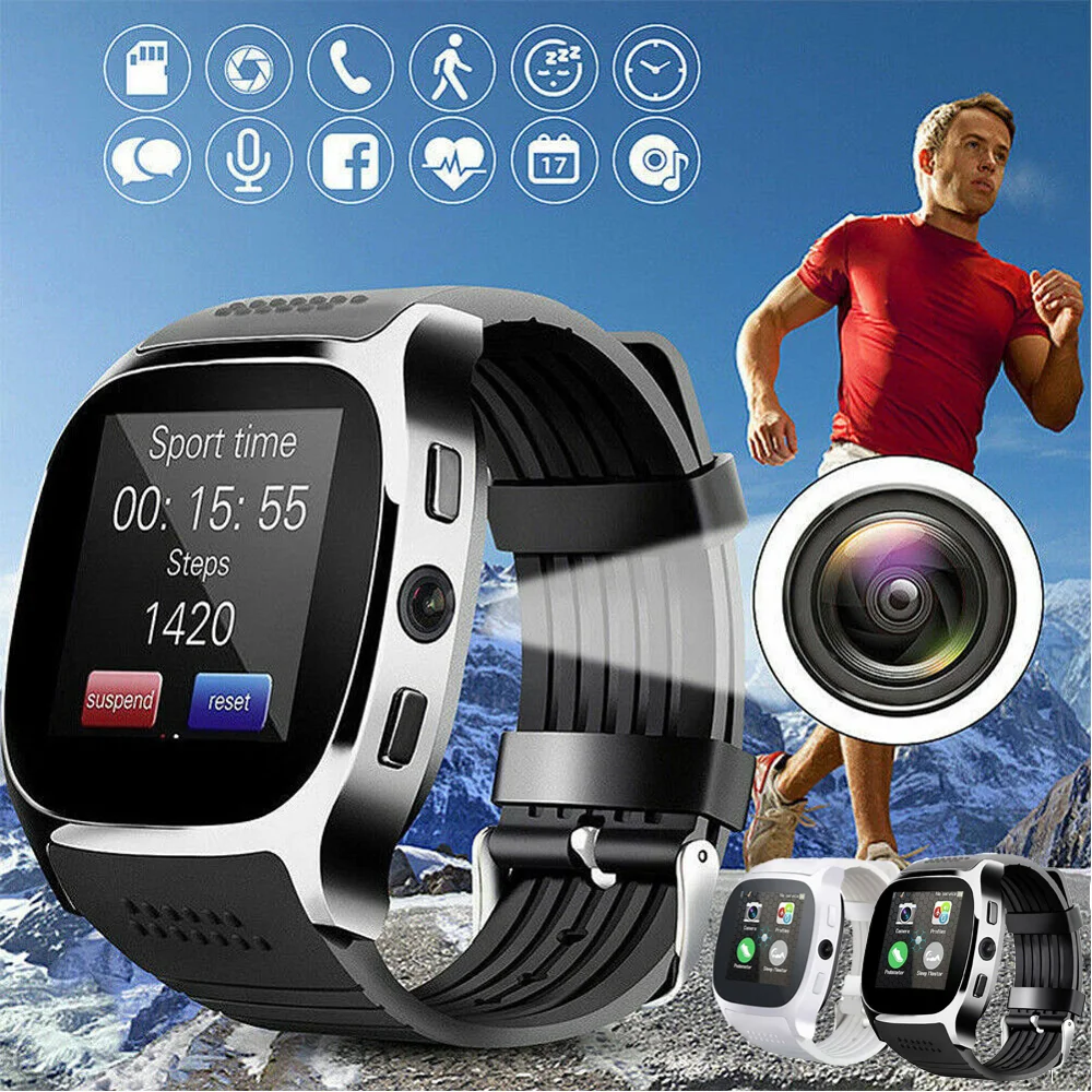 Bluetooth T8 Смарт часы музыкальный плеер Facebook Whatsapp Синхронизация SMS камера Smartwatch поддержка SIM TF карта reloj inteligente relogio