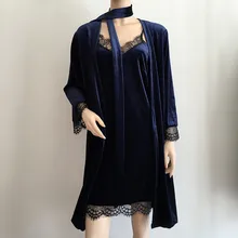 Теплые халаты высокого качества сплошные кружевные лоскутные кимоно купальный халат женский 3 шт халат Набор Ночная рубашка ночное белье