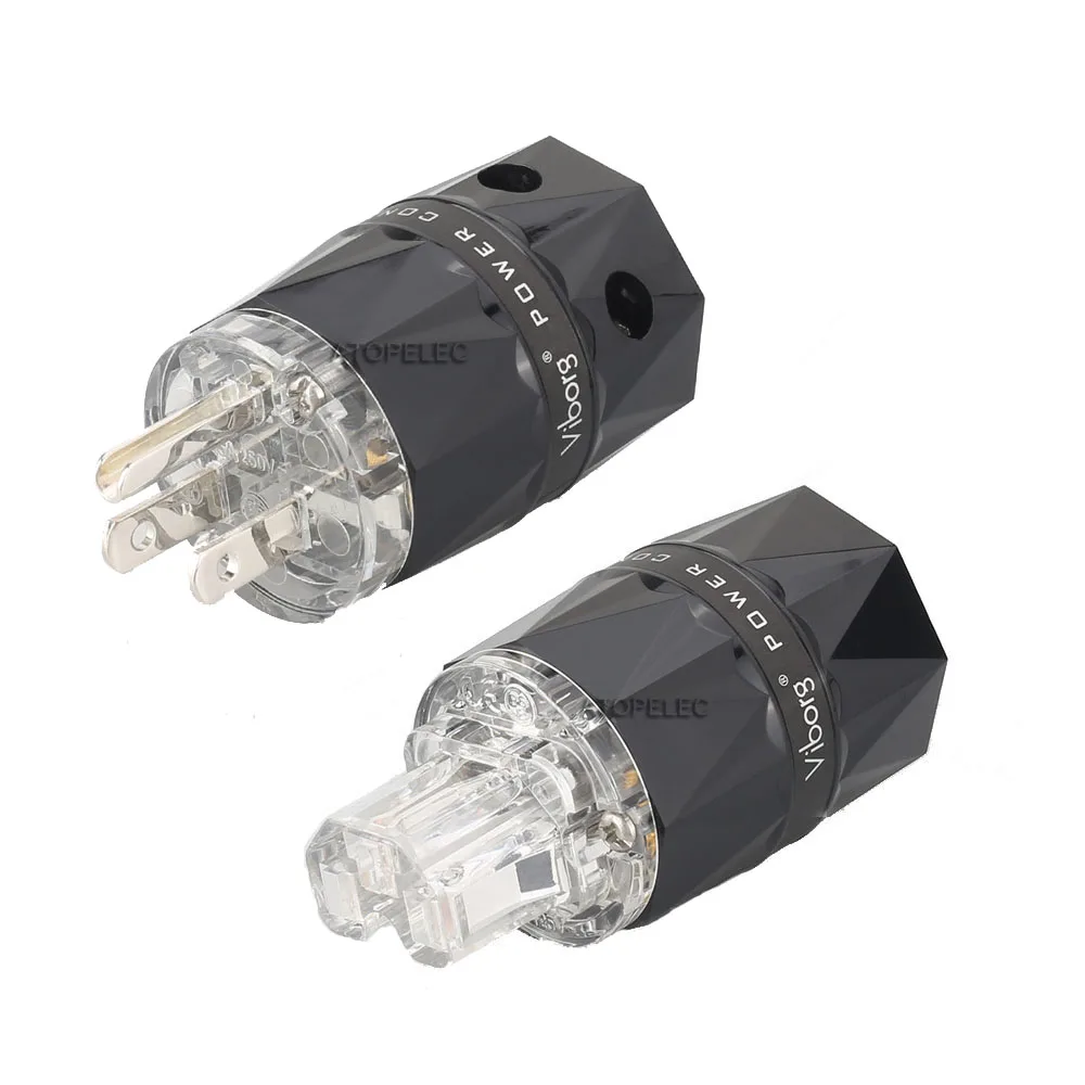 VIBORG Clear Diamond Shell Rhodium Plated 99.998% Pure Red Copper US Male Plug / IEC Female Power Connector HiFi Audio DIY 503 |