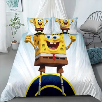 

Home SpongeBob Decor Quilt Cover Yellow Cartoon Character Print Soft Bedding Set Twin Full Queen King Single Duvet Cover Set