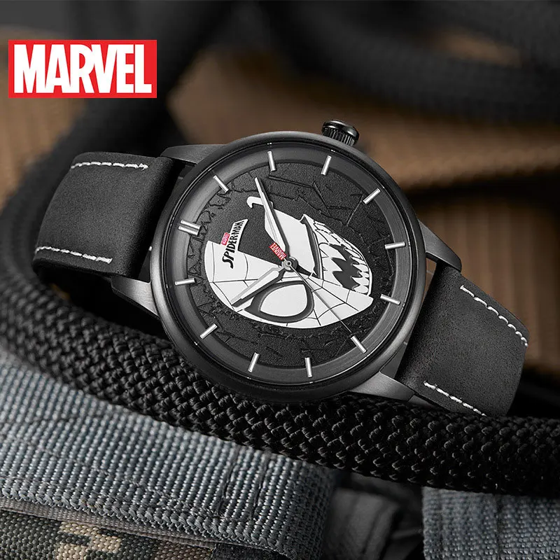 Оригинальные мужские часы Marvel люксовый бренд мужские спортивные часы Человек-паук Кварцевые наручные часы с кожаным ремешком часы 50 м водонепроницаемые
